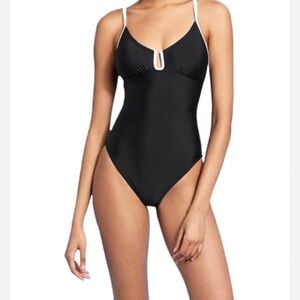 Shade & Shore Black Sporty One Piece Swimsuit with V-Neckline